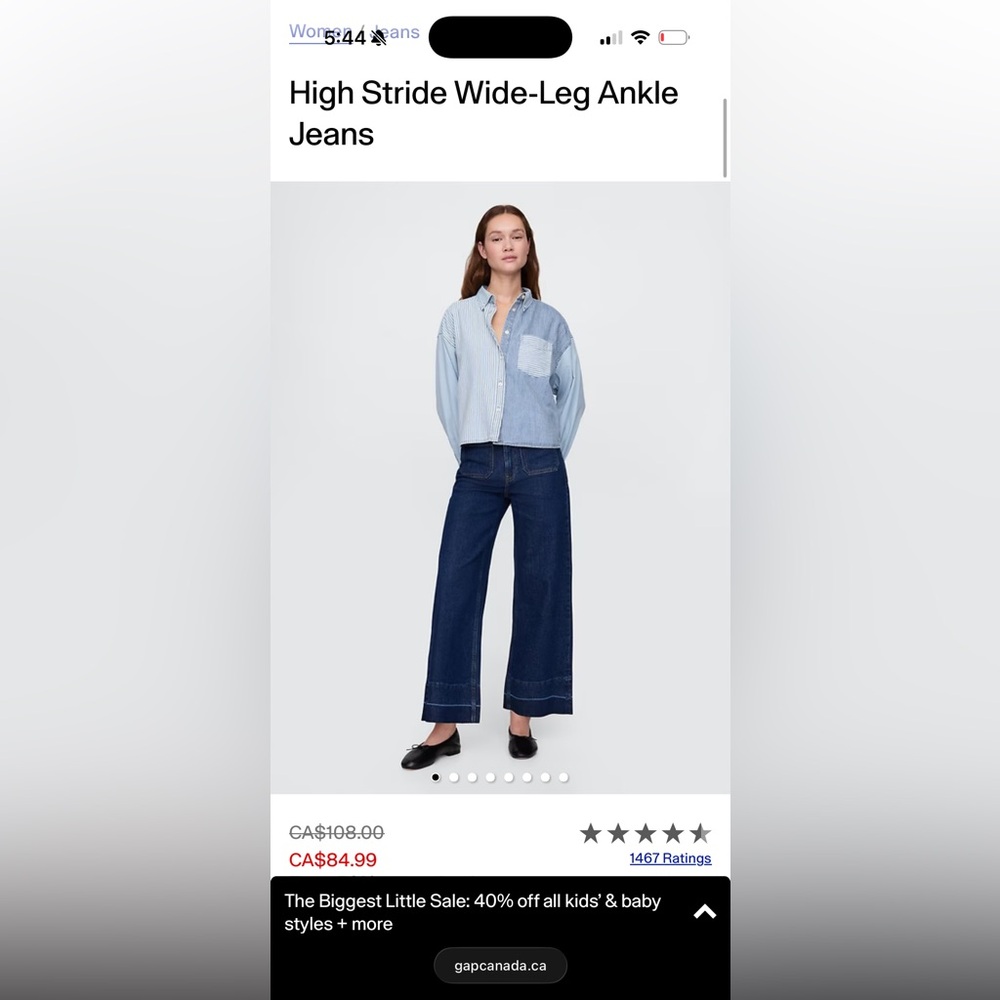Gap High Waist Wide Leg Ankle Stride Jeans